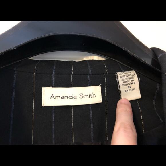 Amanda Smith Black White Vintage Pinstripe Blazer Pants Suit Work Attire Size 8 - Picture 7 of 7